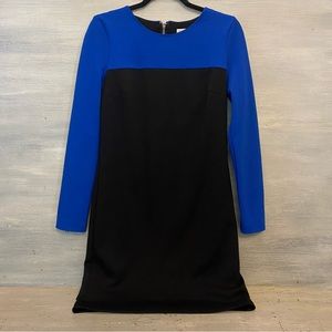 Michael Kors Sheath Dress Royal Blue and Black Silver Zip Back and Sleeves GC